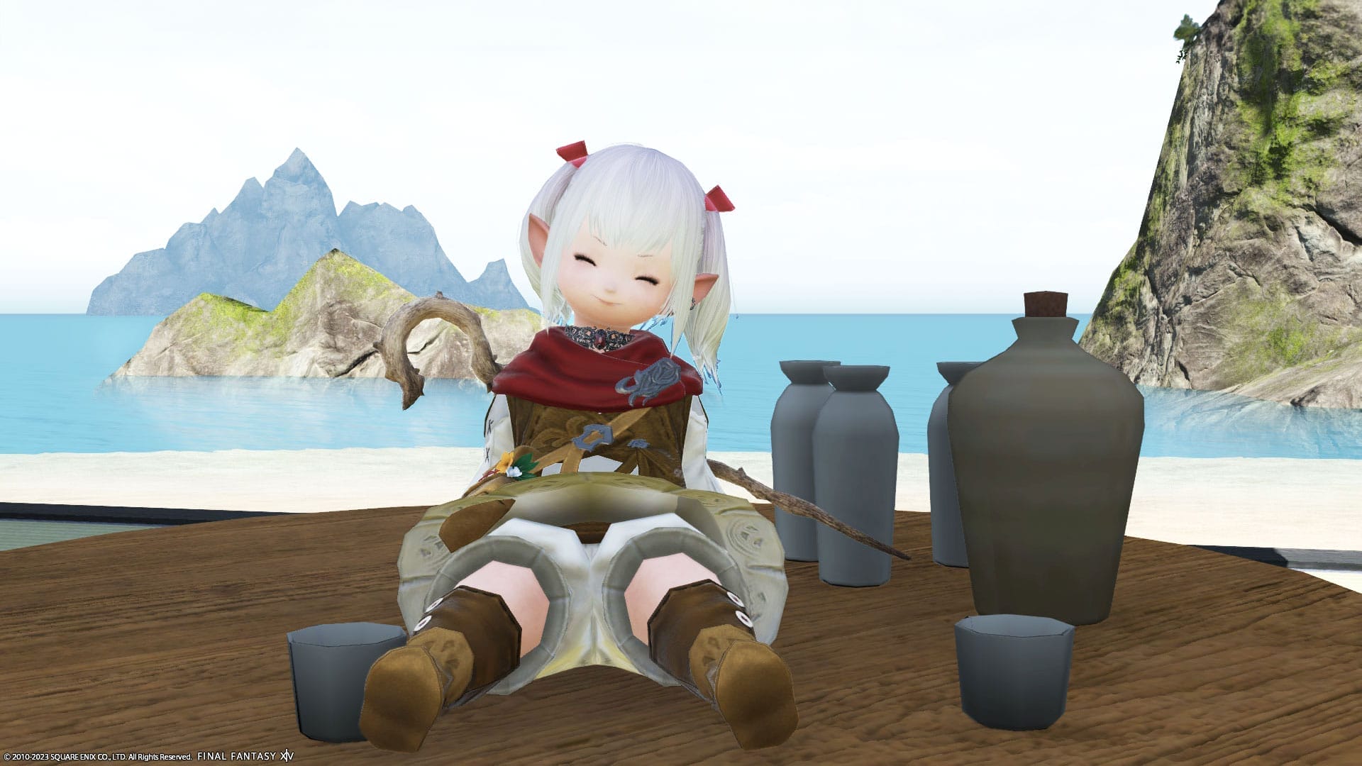 ありさは海の家で冷酒でのんびり