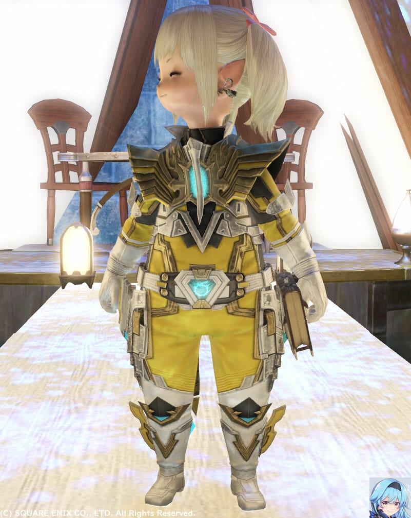 イエロー(カナリーイエロー)メット脱いでヒーローお約束の横向きララです