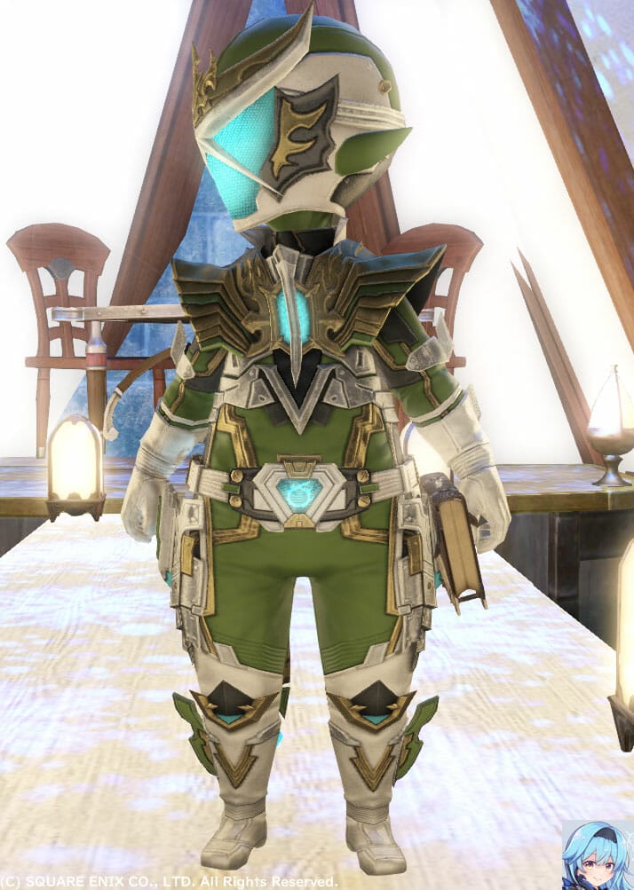 グリーン(サボテンダーグリーン)メットかぶってヒーローお約束の横向きポーズです